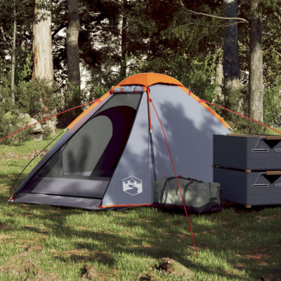 vidaXL Cort de camping pentru 2 persoane, gri/portocaliu, impermeabil foto