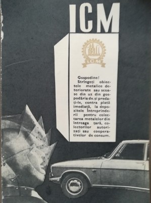 1969 Reclama ICM, Intreprinderea pentru Coletcarea Metalului 24 x 17 comunism foto