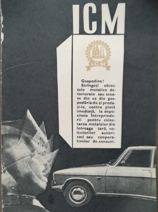 1969 Reclama ICM, Intreprinderea pentru Coletcarea Metalului 24 x 17 comunism