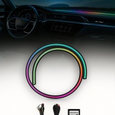 Lumini Ambientale Auto LED, Banda 150cm RGB Multicolor, Control Prin Aplicatie, Iluminare Interior Auto cu Efecte Dinamice, Gradiente si Stroboscop, 1