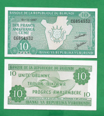 = BURUNDI - 10 FRANCS ? 2007 - UNC = foto