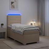 Cumpara ieftin Pat boxspring cu saltea cu benzi LED Crem 80 x 200 cm Tesatura