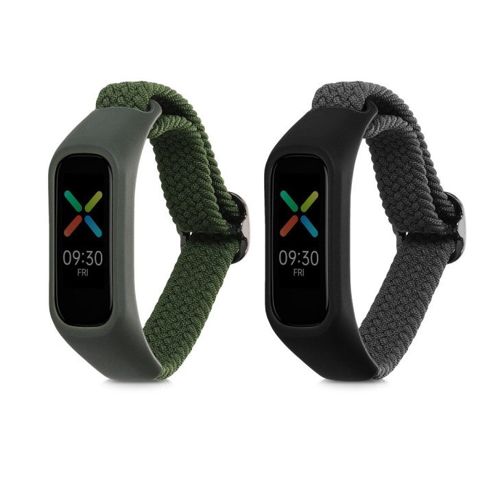 Set 2 Curele Kwmobile pentru OPPO Band Sport, Verde inchis/Gri, Nylon, KWM0000173Y006C