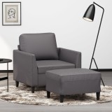 VidaXL Fotoliu canapea cu taburet, gri, 60 cm, piele ecologică