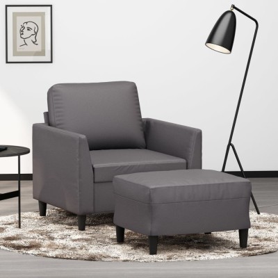vidaXL Fotoliu canapea cu taburet, gri, 60 cm, piele ecologică 3201119 foto