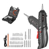 Set surubelnita electrica fara fir, SDLOGAL, 47 accesorii, cuplu puternic, cu baterie reincarcabila cu litiu de 3,6V, Negru