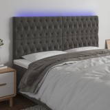 Cumpara ieftin Tăblie de pat cu LED, gri &icirc;nchis, 200x7x118/128 cm, textil