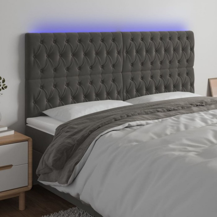 vidaXL Tăblie de pat cu LED, gri &icirc;nchis, 200x7x118/128 cm, textil 3122827