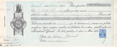 Banca Nationala - Cambie - BILET LA ORDIN 1938 TIMBRU SEC 3 LEI APOSTILA foto