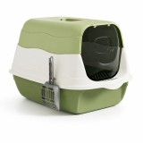 Litieră Acoperită pentru Pisici cu Ușă și Lopățică, 48x34x31 cm, Verde