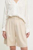 Answear Lab pantaloni scurti femei, culoarea bej, neted, high waist