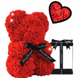 Ursulet de plus din trandafiri de spuma, 25 cm, cutie transparenta, Cadouri pentru femei, Cadouri Valentine`s Day, Oem