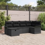 Set de canapele pentru grădină cu 6 piese și perne negre din poly rattan