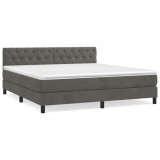 Cumpara ieftin Pat box spring cu saltea, gri inchis, 160x200 cm, catifea