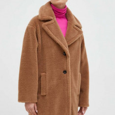 Marella palton din lana culoarea maro, de tranzitie, oversize