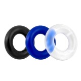 Set 3 inele pentru penis LOVETOY Power Plus Triple Donut Ring Set, din TPE, diametru 1.8 cm, culori albastru, alb și negru