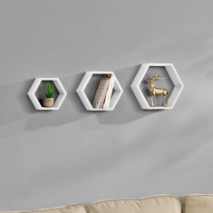 [en.casa]&reg; Set Design Retro Style, 3 rafturi perete Modell 20, en.casa, MDF, alb mat lacuit HausGarden Leisure