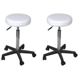 Set 2 Taburete Birou vidaXL, Albe, Piele Ecologica, Inaltime Reglabila, Rotile, 35.5x84 cm, Scaune Bar Moderne