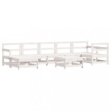 Set mobilier relaxare gradina, 8 piese, alb, lemn masiv de pin