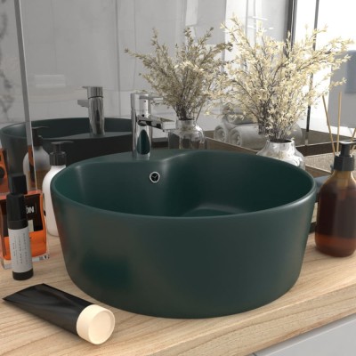 Chiuvetă de lux cu preaplin verde &amp;icirc;nchis mat 36x13 cm ceramică foto