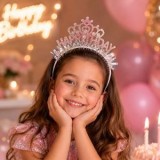 Bentiță de petrecere roz cu strasuri și beteală, mesaj Happy Birthday, CMCLASS