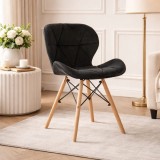 Cumpara ieftin Scaun stil scandinav, Artool, Lago, catifea neagra, picioare lemn natur, 48x43x74 cm