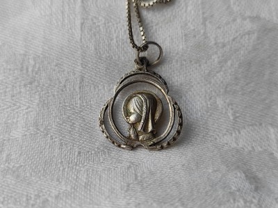 argint MEDALION FECIOARA MARIA 1900 FRANTA de colectie EXCEPTIONAL + Lant argint foto