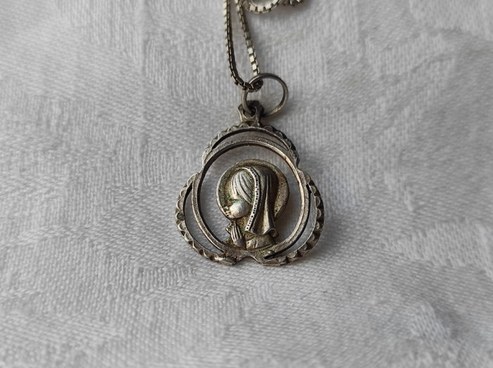 argint MEDALION FECIOARA MARIA 1900 FRANTA de colectie EXCEPTIONAL + Lant argint