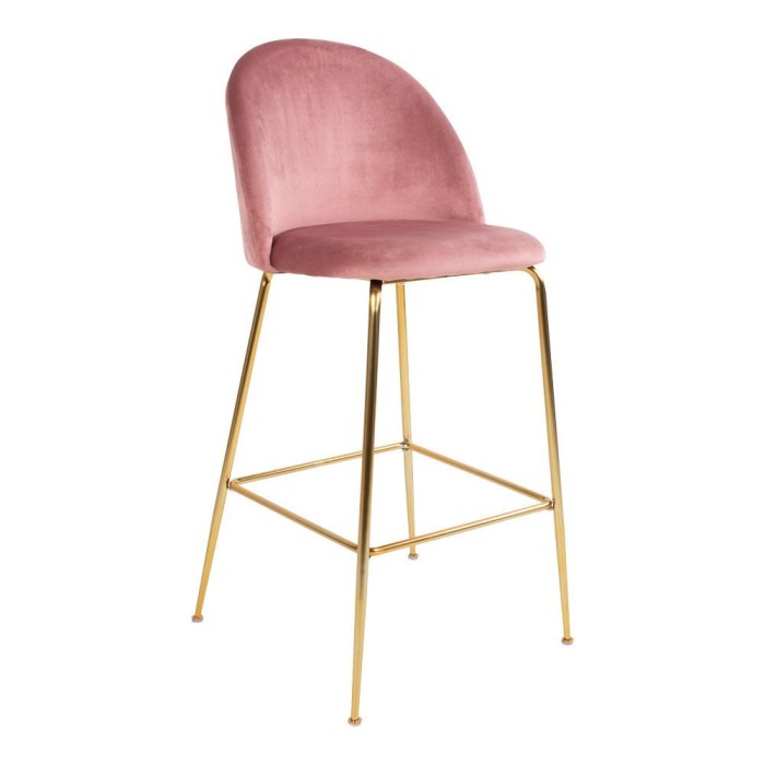 Scaun de bar Lausanne, catifea, roz, picioare cu efect de cupru
