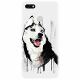 Husa silicon pentru Huawei Y6 Pro 2017, Husky Dog Watercolor Illustration