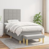Cumpara ieftin Pat box spring cu saltea, gri deschis, 100x200 cm, textil