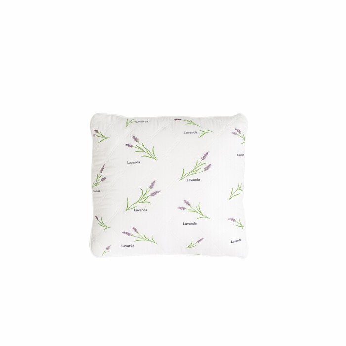 Perna lavanda matlasata antialergica LavenderDream Coneltex, dimensiuni 60 x 60 cm, patrata, culoare alba, umplutura fibra siliconizata