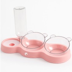 Bol ortopedic dublu pentru pisici cu reumplere automata a apei, Linomag&reg;, 500ml, 37x24x15 cm, Roz