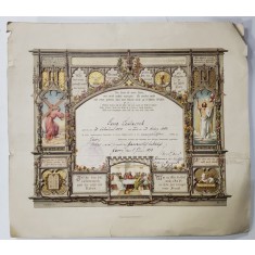 DIPLOMA DE CONFIRMARE , BISERICA EVANGHELICA DIN IASI , CROMOLITOGRAFIE , 1899