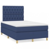 Cumpara ieftin Pat box spring cu saltea, albastru, 120x200 cm, textil