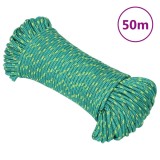 VidaXL Fr&acirc;nghie de barcă, verde, 3 mm, 50 m, polipropilenă