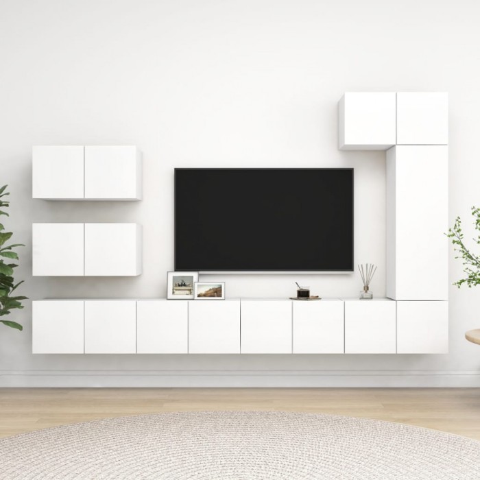 Gossi set dulapuri tv, 8 piese, alb, lemn prelucrat