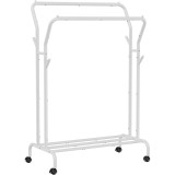 Suport mobil cu roti pentru haine, Artool, cu raft incaltaminte, otel, alb, max 100 kg, 103.5x52.5x155 cm, Leobert