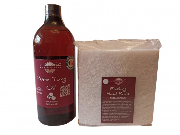 Prep&#039;N&#039;Shine-Pure Tung Oil &amp; Hand Pad&rsquo;s Non Abraziv alb, 1000 ml