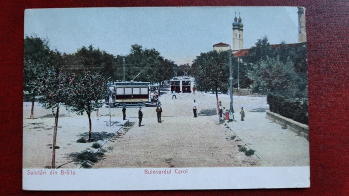 Braila-1908-B-dul Carol,tramvaie,animatie-C.P.circ.-perf.-RARA