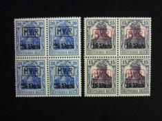 Romania 1917, Posta germana supratipar MViR litere latine in chenar bloc x4 MNH foto