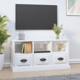 Comodă TV, alb extralucios, 100x35x50 cm, lemn prelucrat