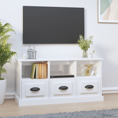vidaXL Comodă TV, alb extralucios, 100x35x50 cm, lemn prelucrat foto