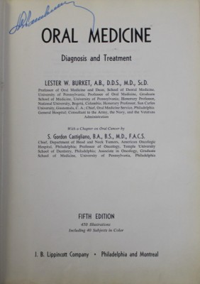 ORAL MEDICINE - DIAGNOSIS AND TREATMENT by LESTER W. BURKET, 1965 foto