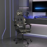 Scaun de gaming cu suport picioare negru/camuflaj piele eco