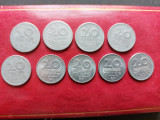 Moneda 20 filler ani 1953,1957,1959,1961,1963,1967,1968,1976,1979 Ungaria., Europa
