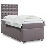 Gossi pat box spring cu saltea, gri, 90x190 cm, piele ecologica