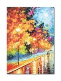 Cumpara ieftin Tablou 3D pictat manual, La plimbare pe aleea cu felinare, 70x50cm ulei pe panza, Spectaculos