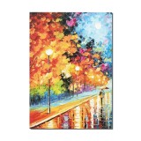 Tablou 3D pictat manual, La plimbare pe aleea cu felinare, 70x50cm ulei pe panza, Spectaculos