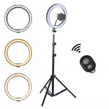 Cumpara ieftin Lampa Circulara Ring Light, Reglare Intensitate, 3 Tipuri Lumina Si Trepied Inclus CT-002